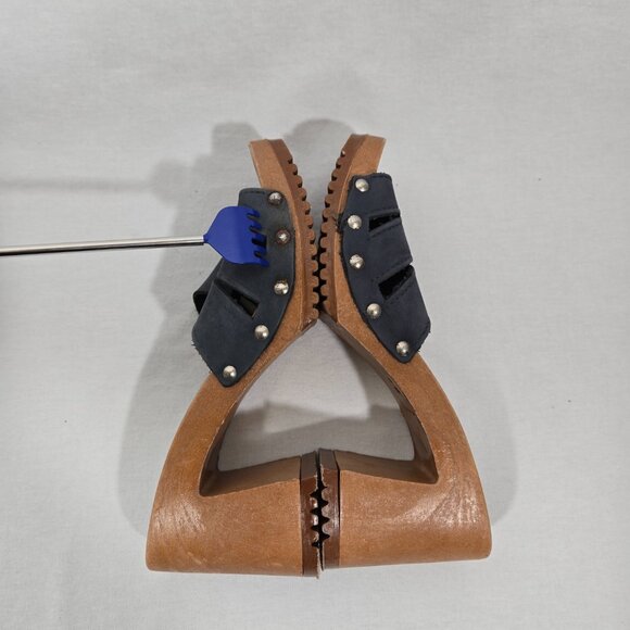 Vintage THE LEATHER COLLECTION Blue Leather Chunky Heels Platform Sandals Size 8 - Picture 7 of 17